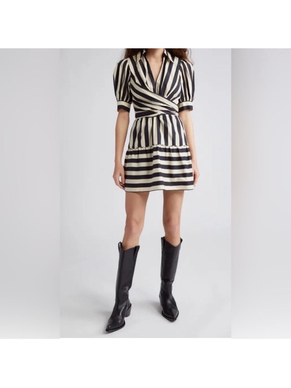 FARM Rio Black and Cream Striped Tie-Front Mini Dress - Picture 3 of 5
